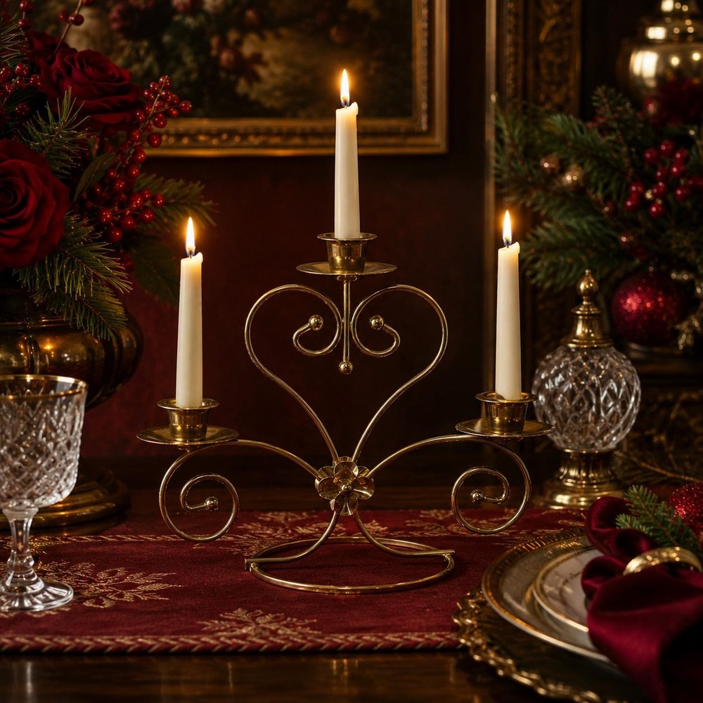 VTG Brass Heart Candelabra Candle Holder Scrollwork Romantic Hollywood Regency